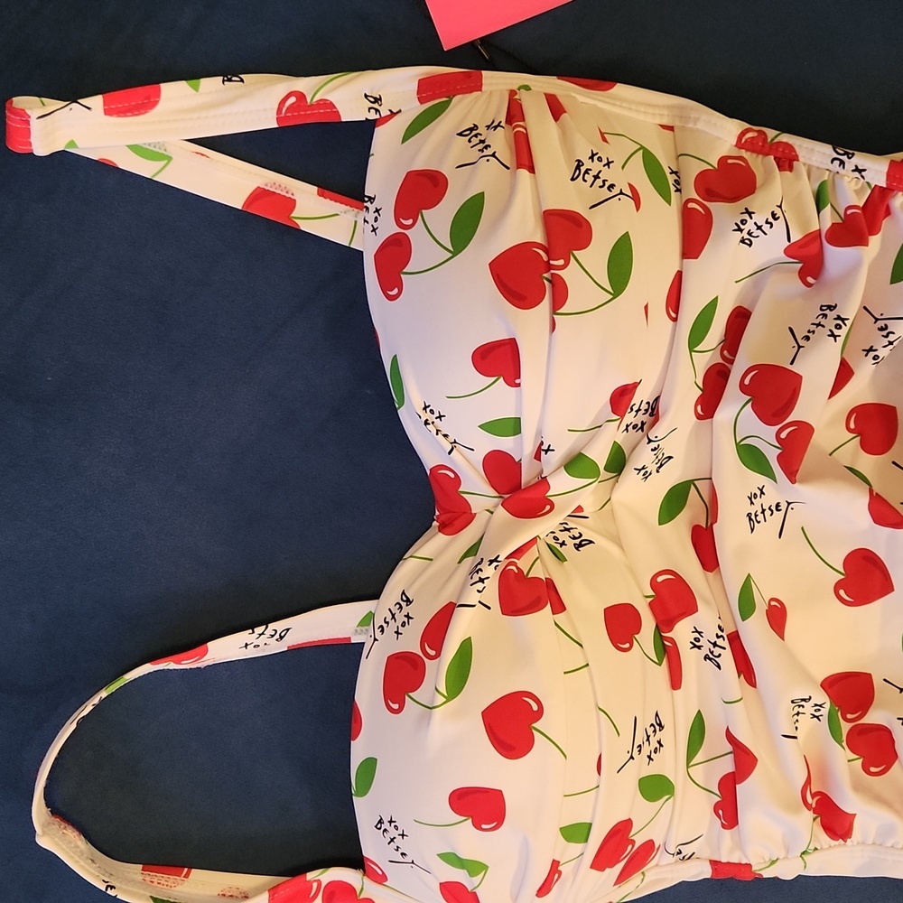 Betsey Johnson White and Red Cherry Print One Piece Swimsuit Small Size Push Up - Picture 4 of 14
